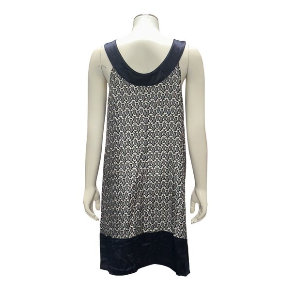 7 For All Mankind Silk Medium Off Shoulder Navy White Geometric Cocktail Dress - Picture 6 of 12